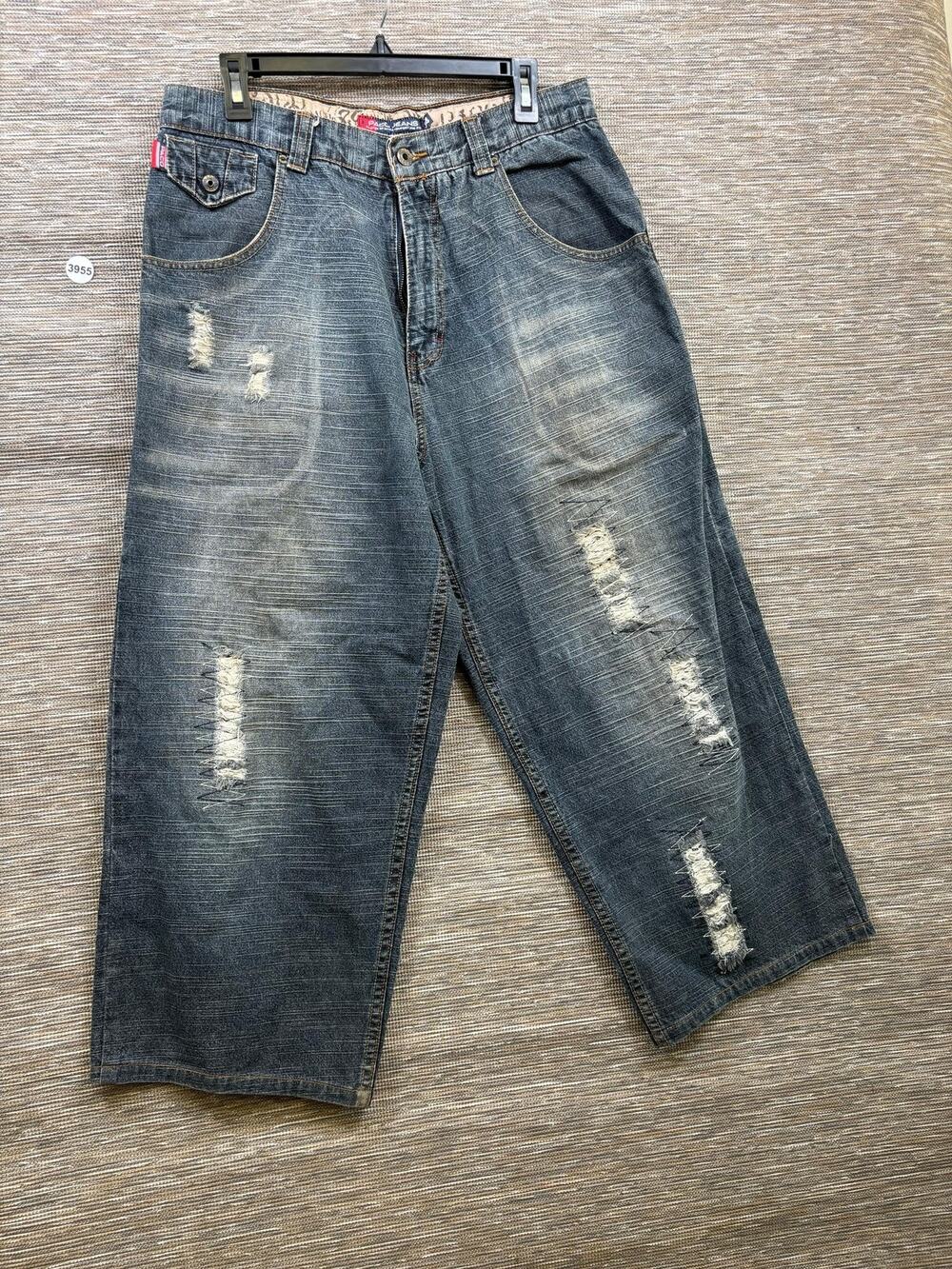 Paco Jeans Jeans Mens Sz 34x30 Blue Medium Wash Distressed Wide Leg Denim Pants